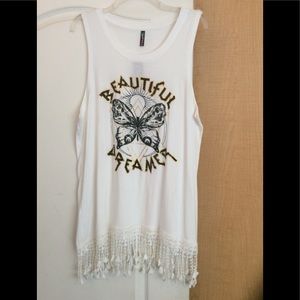 New White color/printed front/tassels women top 1X